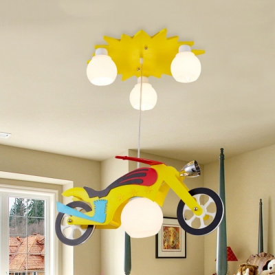 Metal Motor LED Ceiling Pendant with Orb Shade 4 Heads Creative Cool Hanging Light in Yellow