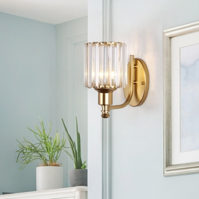 Modern Style Round Wall Light Single Light Metal Sconce with Crystal Shade in Gold for Living Room