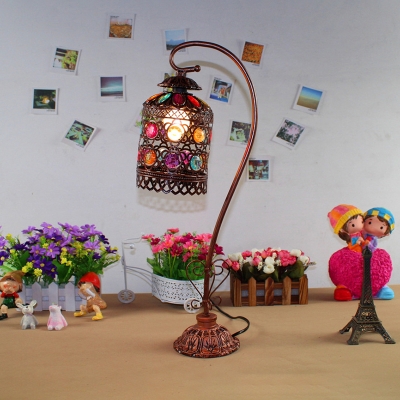 Multi-Color Birdcage Desk Light One Bulb Moroccan Stylish Iron Table Light with Crystal for Bedroom