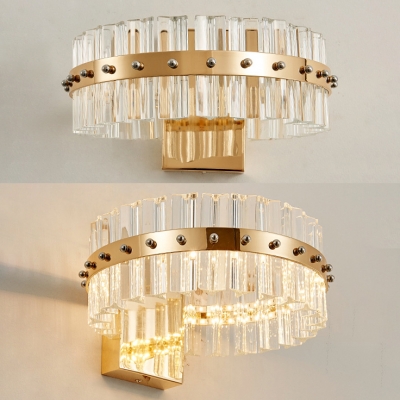 Round Bedroom Stair Wall Light Clear Crystal Modern Simple Style Wall Lamp in Gold