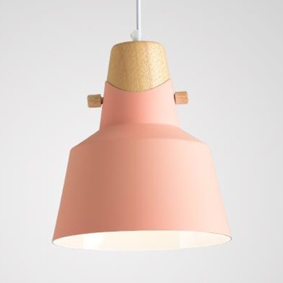Single Light Barn/Bucket Hanging Pendant Lamp Macaron Metal Shade Drop Light in Green/Pink/Yellow