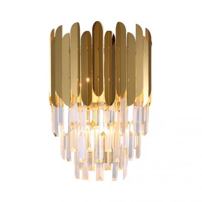 Stainless Steel Wall Light with Clear Crystal 2 Lights Luxurious Gold Finish Wall Sconce
