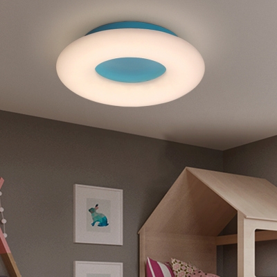Lovely Donut LED Ceiling Lamp Acrylic Warm/White Lighting Flush Ceiling Light in Blue/Orange/Yellow for Nursing Room