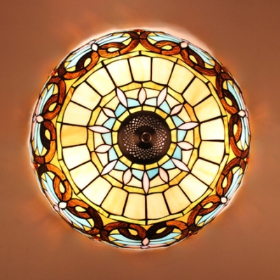 Villa Living Room Floral Ceiling Light Stained Glass Rustic Tiffany Flush Mount Light