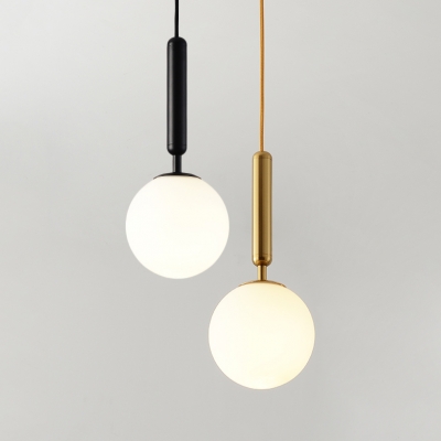 White Glass Ball Mini Hanging Lamp Post Modern 1 Light Pendant Lighting in Black/Gold