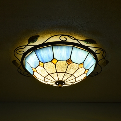 12 Inch Bedroom Dome Ceiling Lamp Blue/Clear/White Glass Tiffany Style Ceiling Mount Light