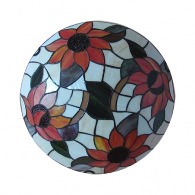 12/16/19.5 Inch Sunflower Flush Ceiling Light Rustic Stylish Stained Glass Ceiling Lamp for Restaurant