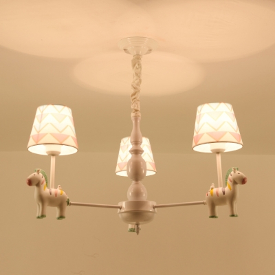 Zebra Baby Bedroom Chandelier Metal 3/6/8 Heads Cute Pendant Light with Fabric Shade in White