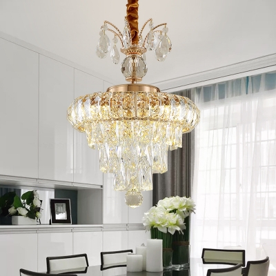 Clear Crystal Ball Chandelier Elegant Style Metal LED Hanging Light in Gold for Dining Room