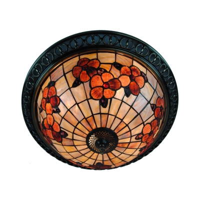 Vintage Butterfly/Flower Flush Ceiling Light 4 Lights Stained Glass Ceiling Lamp for Living Room