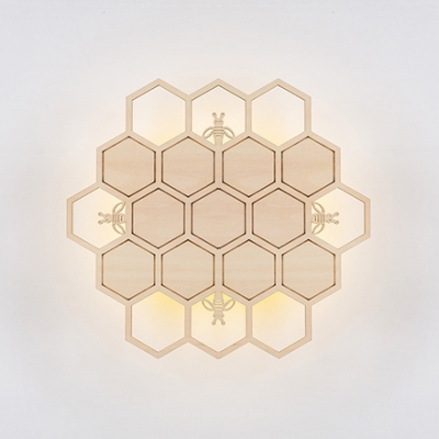 Wood Honeycomb LED Wall Light Nordic Style Sconce Lamp in Brass/Copper/Dark Coffee/Wood for Living Room