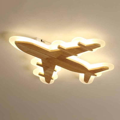 Airplane Boys Bedroom Flush Ceiling Light Wood Nordic Style Led