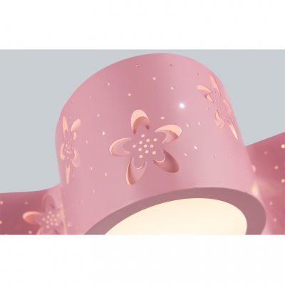 Blue/Pink/White Flower Flush Light Cartoon Metal LED Ceiling Lamp with Third Gear/White Lighting for Girls Bedroom