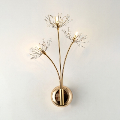 

Creative Dandelion Sconce Light Metal 3 Heads Gold Wall Lamp with Glittering Crystal for Bedroom, HL540785