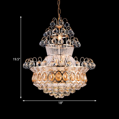 Crown Shape Restaurant Pendant Light Eye-Catching Crystal Royal Style Chandelier in Gold