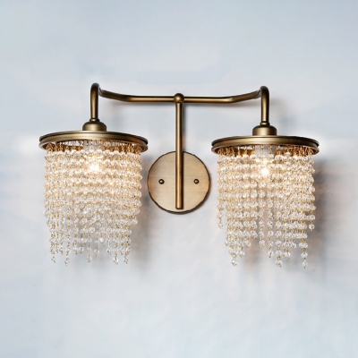Crystal Beads Drum Wall Light Bedroom Mirror 1/2 Heads Traditional Sconce Light in Gold