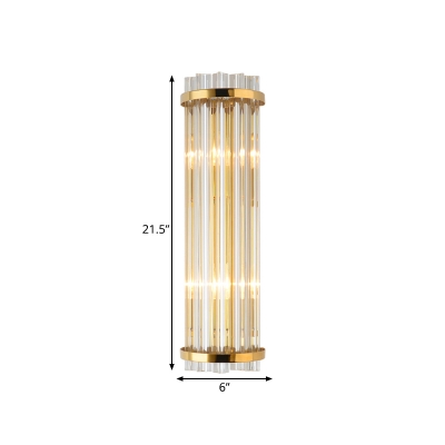 Crystal Cylindrical Wall Light Hotel Hallway Modern Luxurious Sconce Light in Gold Finish