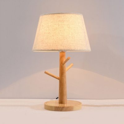 Fabric Tapered Shade Table Lighting Contemporary 1 Light Desk Lamp with Wood Base