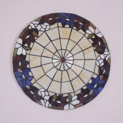 Floral Theme Flush Mount Light Tiffany Rustic Stained Glass Ceiling Lamp for Child Bedroom