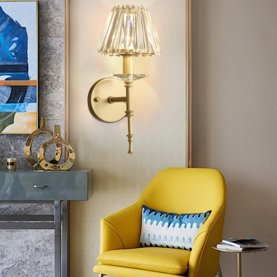Glittering Crystal Tapered Shade Wall Light 1 Light Modern Sconce Light in Black/Gold for Bedroom