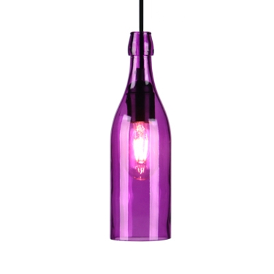1 Light Wine Bottle Hanging Light Vintage Glass Pendant Light in Blue/Purple/Red/Yellow for Restaurant
