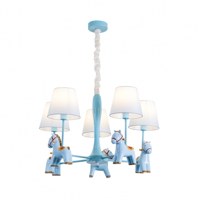 Horse Kids Bedroom Chandelier Resin Metal 3/5 Lights Modern Stylish Hanging Light in Blue/Pink