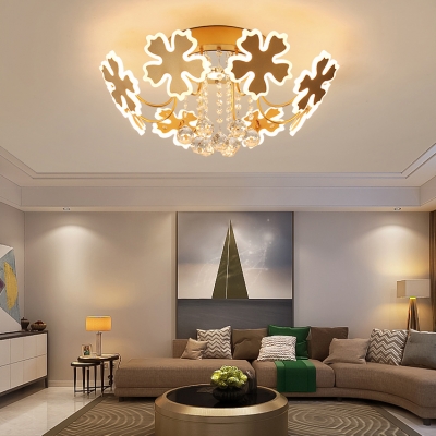 Living Room Petal Semi Flush Ceiling Light with Crystal Ball Metal 6/8 Heads Modern Coffee/Gold Ceiling Fixture