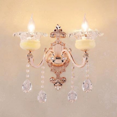 Luxurious Candle Shape Wall Lamp Metal 2 Lights Gold Sconce Light with Clear Crystal for Restaurant