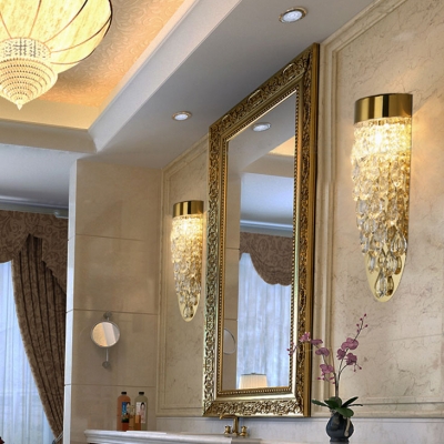 Luxurious Gold Wall Sconce Striking Teardrop Crystal Stainless Steel Wall Light for Stair Hallway