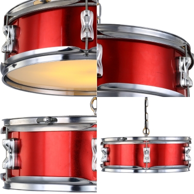Metal Drum Shaped Pendant Light Industrial Style Chandelier in Red/Silver for Living Room Bar