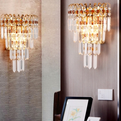 Modern Gold Small Wall Light 2 Heads Modern Stylish Clear Crystal Sconce Lamp for Corridor