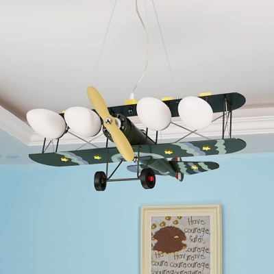 Modern Propeller Airplane Hanging Light Metal 4 Heads Camouflage LED Pendant Light for Kid Bedroom