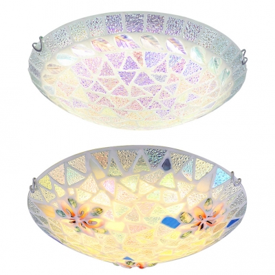 Mosaic Simple Circle Ceiling Lamp 1 Light Glass Flower/Leaf Flush Mount Light for Cloth Shop