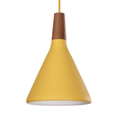 Nordic Style Conical Pendant Light One Bulb Metal Ceiling Light in Blue/Green/Pink/Yellow for Restaurant