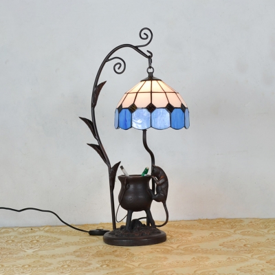 Resin Ancient Tripod&Mouse Table Light Office 1 Head Ancient Tiffany Table Lamp with Lattice Dome