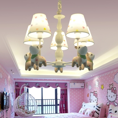 Resin Sika Deer Chandelier Child Bedroom 5 Heads Lovely Pendant Light with Tapered Shade