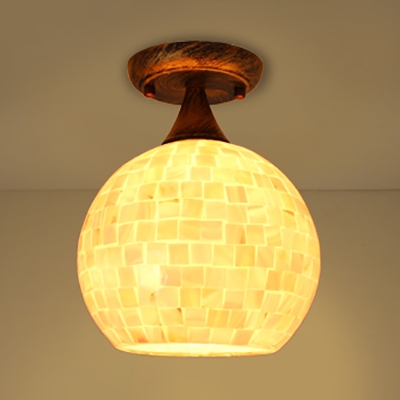 Rustic Style Beige Ceiling Mount Light Globe Shade 1 Light Shell Flush Light for Balcony Kitchen