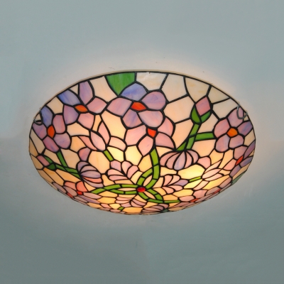 Stained Glass Bowl Flush Mount Light Tiffany Rustic Ceiling Lamp for Stair Living Room