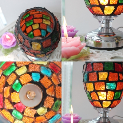 Stained Glass Goblet Table Light 1 Head Mosaic Night Light in Blue/Colorful for Study Room