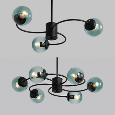 Traditional Modo Chandelier 3/6 Lights Glass Pendant Light in Black for Bedroom Study Room