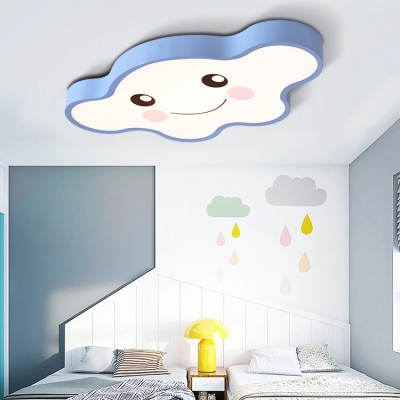 Cartoon Smiling Cloud Flush Mount Light Metal Blue/Pink/White/Yellow LED Ceiling Light for Kid Bedroom