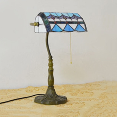 Office Banker Design Table Light Stained Glass 1 Bulb Tiffany Antique Table Lamp with Pull Chain