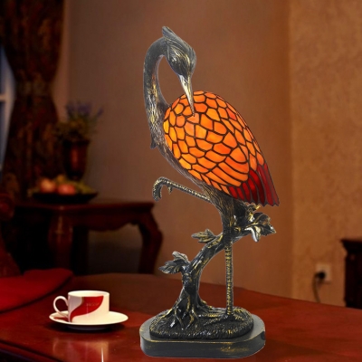 Office Crane Bird Table Light Stained Glass&Resin 1 Light Tiffany Vivid Brass Night Light