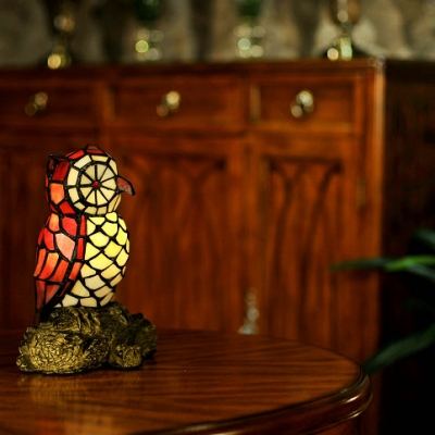 Tiffany Vivid Owl Desk Light 1 Light Stained Glass Night Light in Red for Living Room