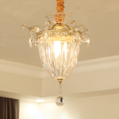 Dome Living Room Pendant Light Metal & Clear Crystal 1 Head Mini Chandelier in Gold Finish