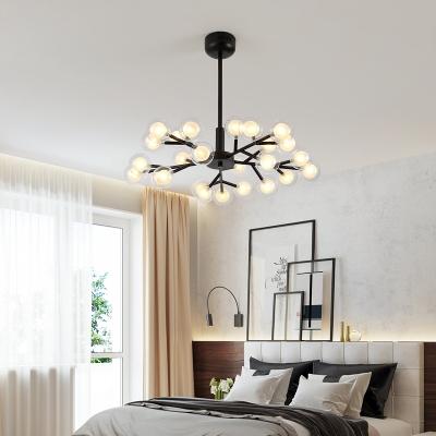 Shop Hotel Branch Hanging Lamp Glass Metal 25/30/45 Bulbs Modern Style Black Chandelier