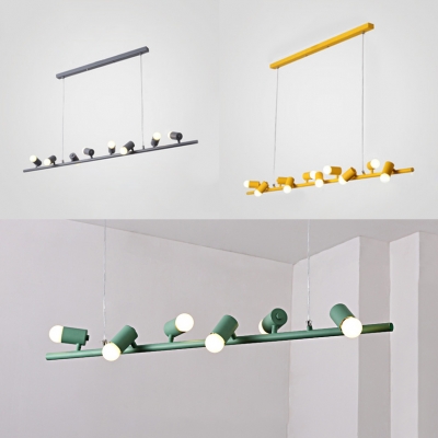 6/8/10 Lights Linear Island Lamp Macaron Loft Metal Island Light in Gray/Green/Yellow for Coffee Shop