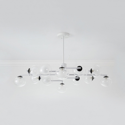 Contemporary Black/White Island Light Oval Shade 8/12 Bulbs Glass Island Pendant for Dining Room