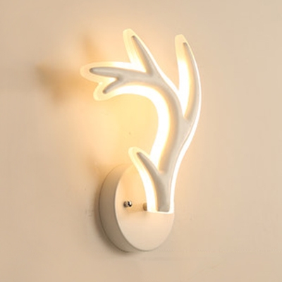 Nordic Style Antlers Sconce Light Acrylic White LED Wall Lamp in Warm/White for Kid Bedroom