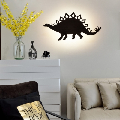 Dinosaur Boys Bedroom Wall Light Wood Modern Stylish LED Sconce Light in Beige/Black